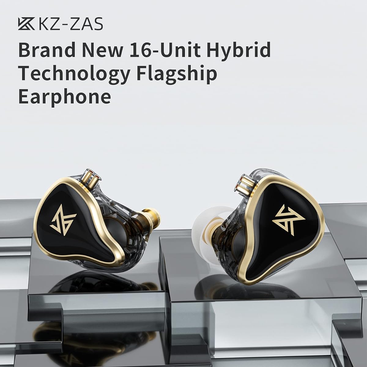 KZ ZAS 7BA+1DD In-Ear Earphones 16 Units Hybrid Technology Flagship Earphones Monitor Headphones 8 Core Cable Music Sports Earphones (Black with Microphone)