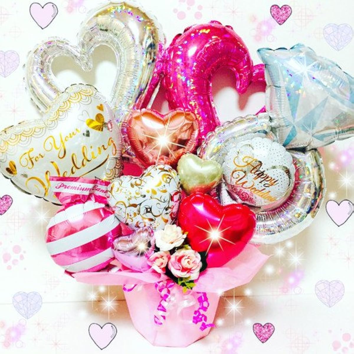 Wedding, Wedding Telegram, Balloon Gift, Tabletop Balloon, Flower Balloon, Pink [M's Balloon] [mzballoon]
