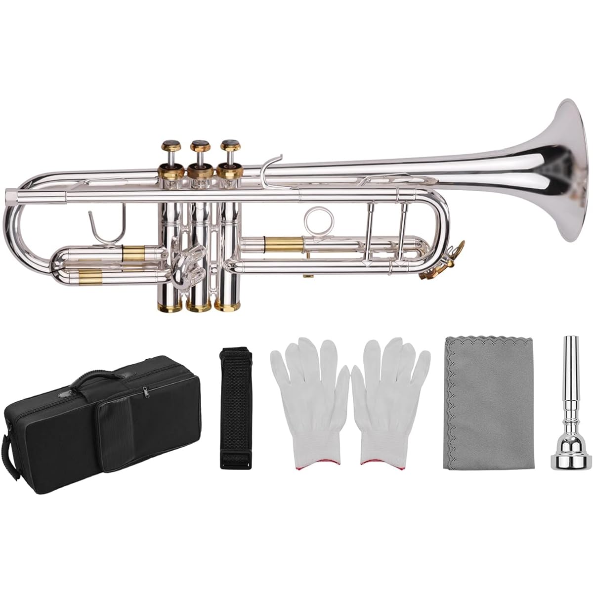 Adjacent BB Trumpet Brass Material Silver Plated Surface Wind Instrument