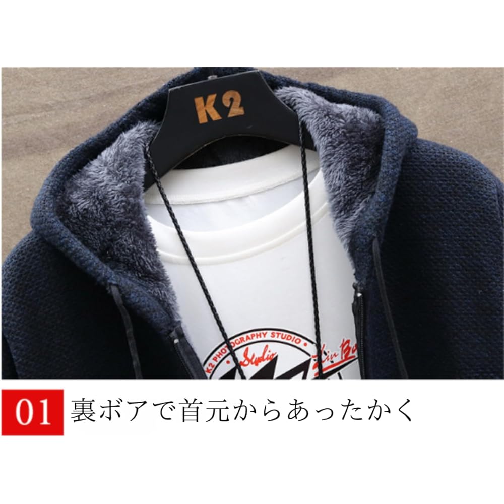 Men's Zip Up Parka Boa Back Switching Cardigan Outerwear Long Sleeve Hooded Parka Simple Outerwear Korean