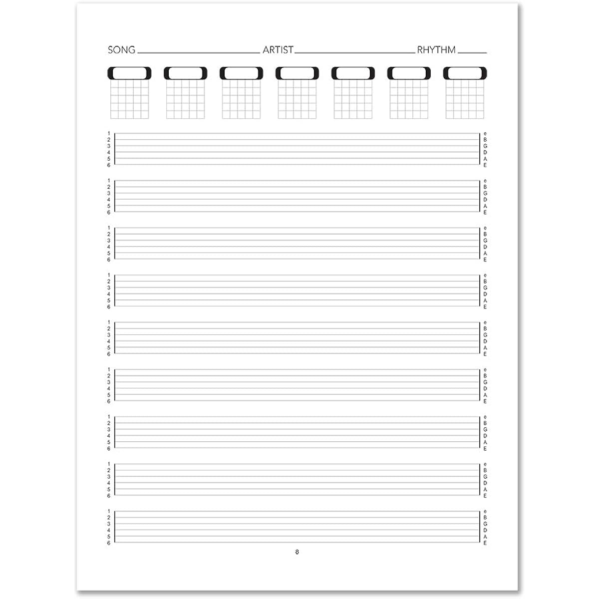 BookFactory Guitar Tableture Notebook/Guitar Journal - 168 Pages, Imitation Leather Cover, Smyth Sewn Hardbound, 8 7/8 x 11 1/4 Inch Tab Format (LOG-168-LCR-A-(Guitar Table)-Main)