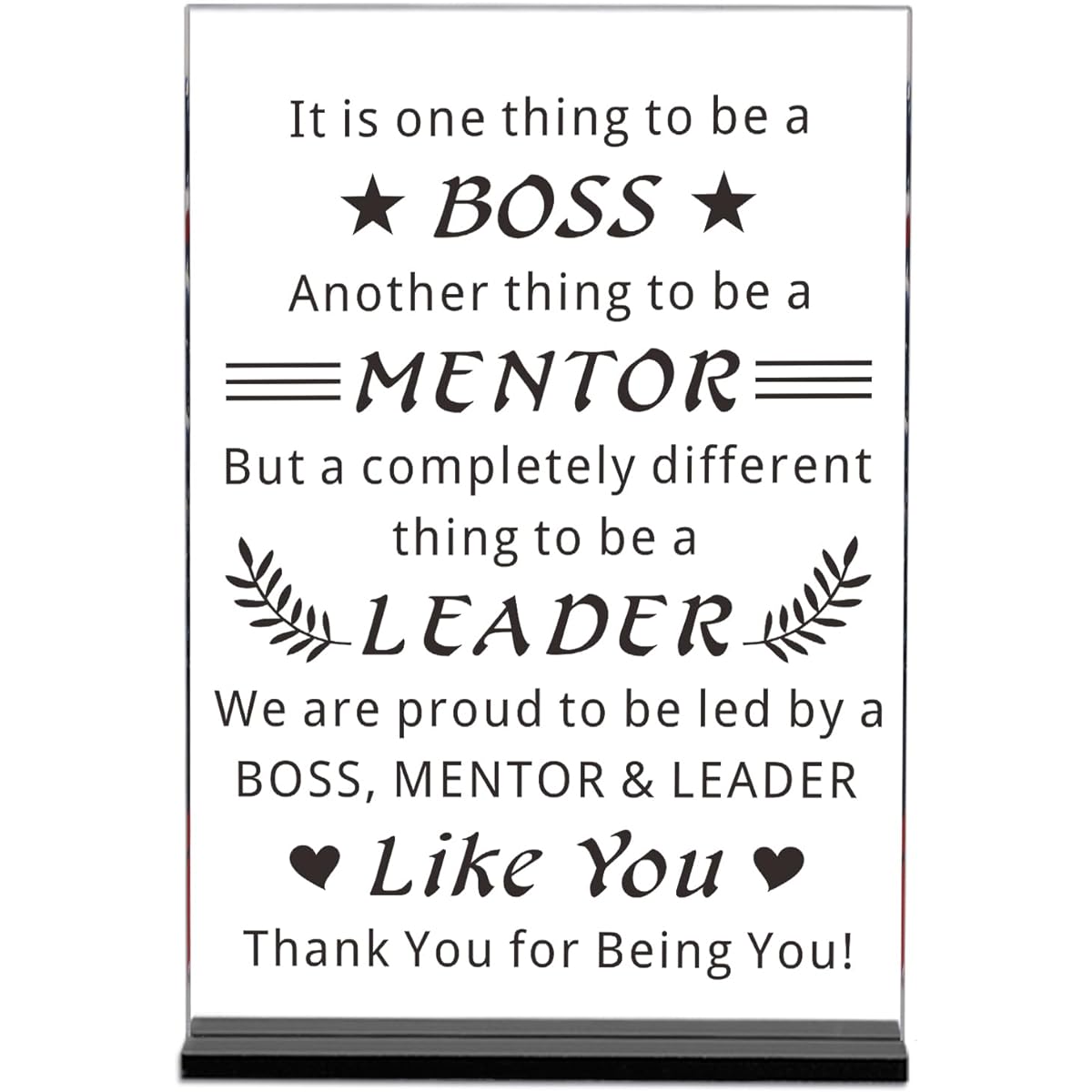 Best Boss Gifts for Women Men Acrylic Boss Day Gifts Appreciation Gifts for Boss Thank You Gifts for Boss Gifts for Men Women Leader Supervisor Manager Going Away Gifts Office Christmas Birthday Boss Plaque