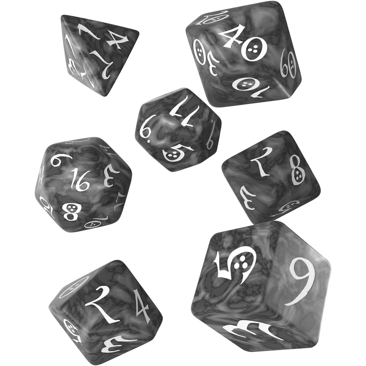 Q-WORKSHOP Classic Dice Set of 7 (Smoky & White)