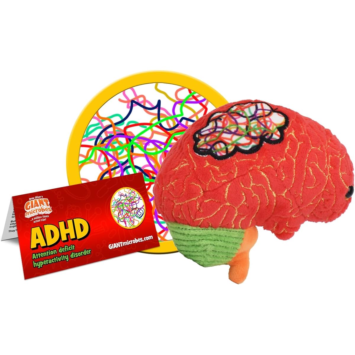 GIANTmicrobes ADHD Plush Toy - Spread awareness about brain health and neurodiversity with a memorable brain plush toy. Educational gift for friends, doctors, therapists, psychologists and ADHD sufferers.