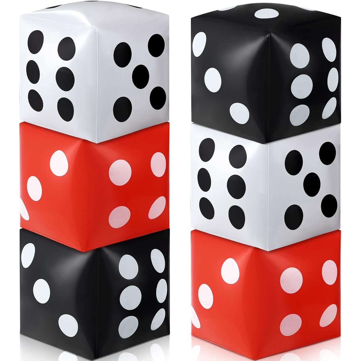 Ceenna Jumbo Large Inflatable Dice, 6 Pieces 11.8 Inch Inflatable Large Dice Game Night Decoration Red Black White Giant Dice for Indoor and Outdoor Game Party Favors