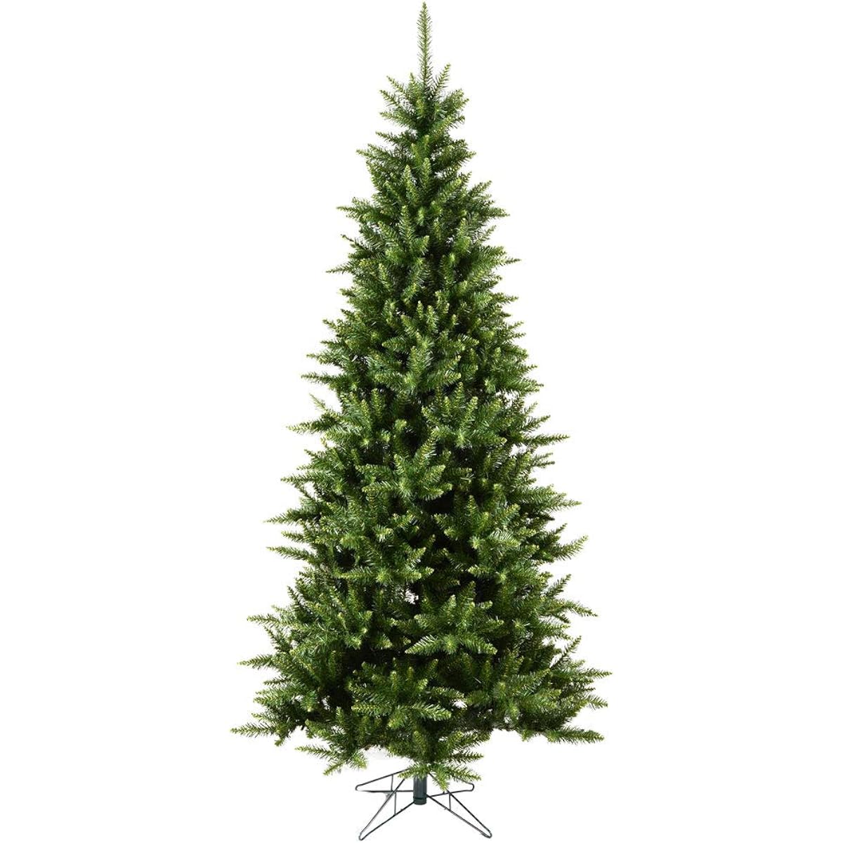Vickerman 7.5ft Camdon Fir Slim Artificial Christmas Tree No Lights - Faux Slim Christmas Tree - Seasonal Home Decor - Easy Assembly with Foldable Metal Stand