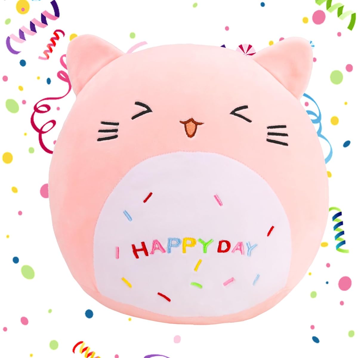 Cexsilicon Cat Plush Toy 12 Inch Cute Birthday Animal Cat Stuffed Animal Happy Birthday Cat Plush Toy