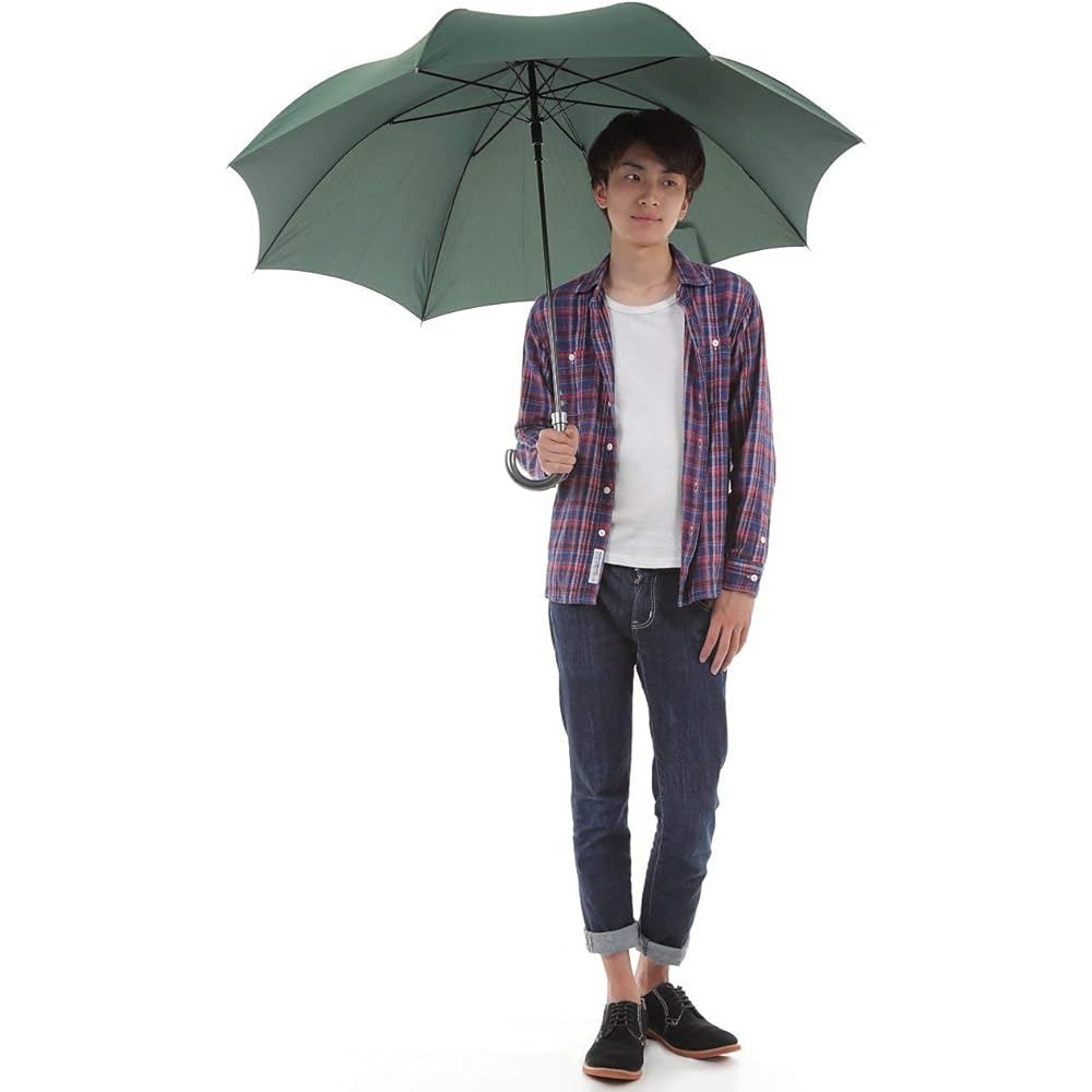 Okamoto Harajuku Store Durable glass fiber bones x Water-repellent DuPont Teflon-treated fabric x Large diameter 121cm L size 70cm jump umbrella (dark green)