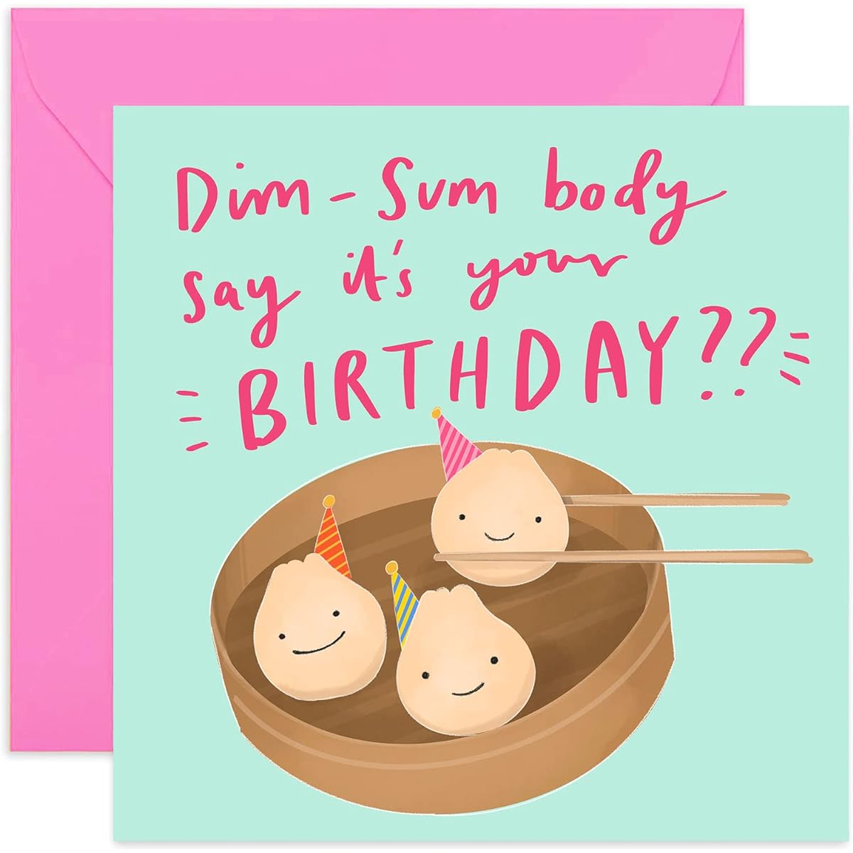 Old English Co. Dim Sum Body Say It's Your Birthday Funny Card for Men and Women | Birthday Wishes for Friends and Family | Humor | Envelope Included | Blank Inside