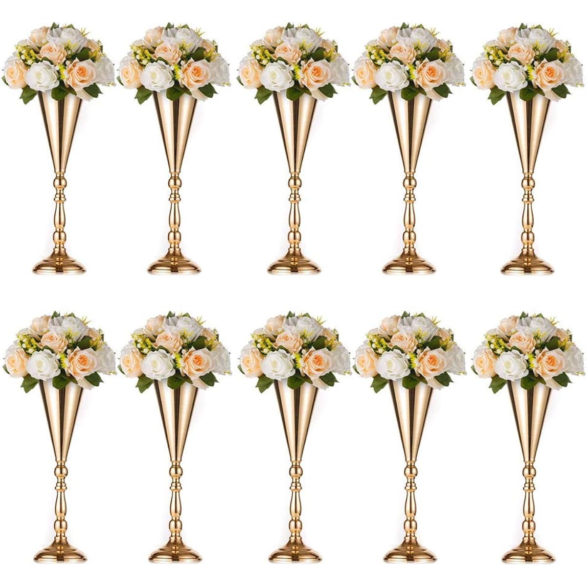 Sziqiqi Trumpet Vase Floral Centerpiece Riser Stand for Wedding Reception Centerpieces Party Event Anniversary Birthday Decorations Flower Arrangement 10 Pack Rose Gold 16.5 Inch