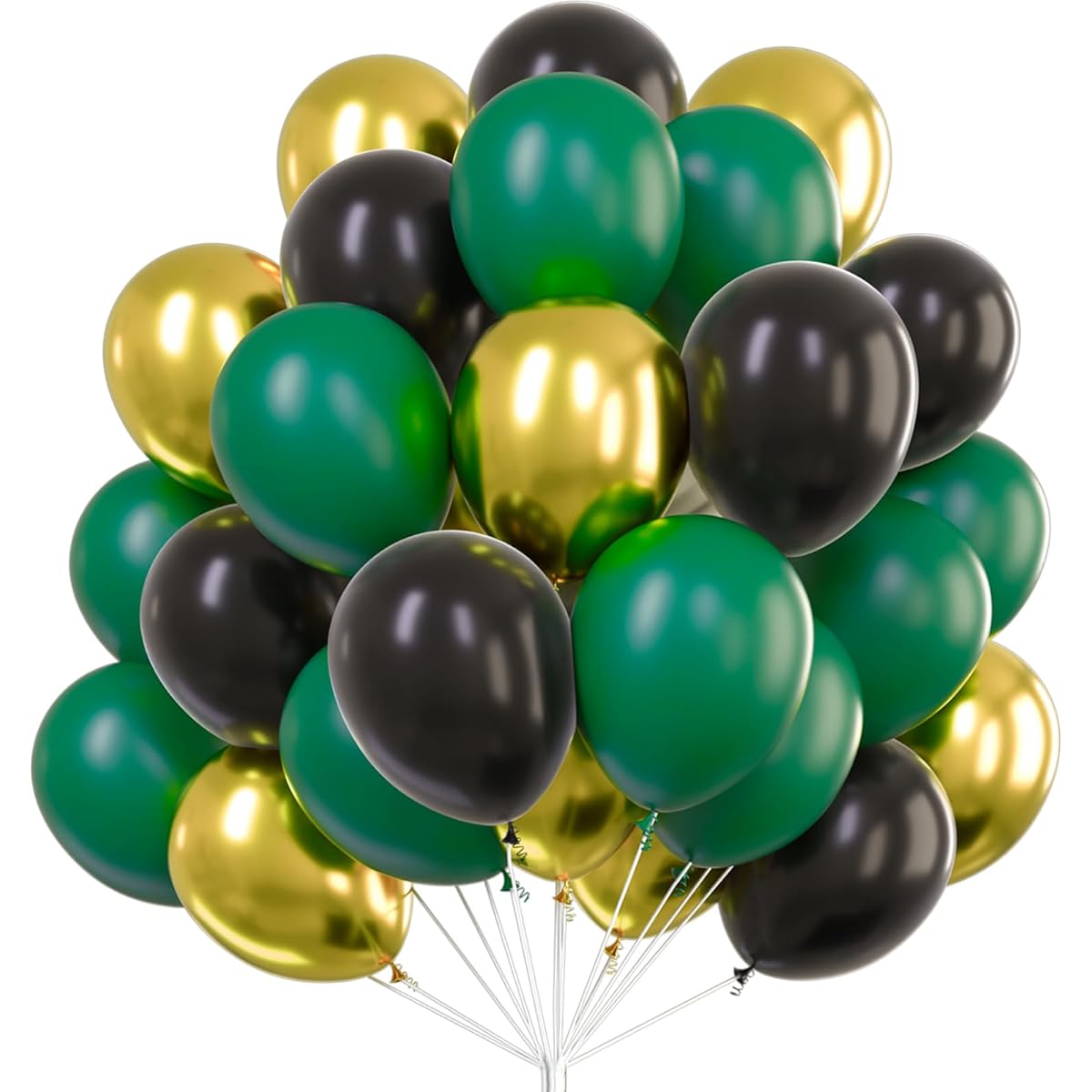 PartyWoo Black Gold and Green Balloons 60pcs 12inch Green Balloons Black Balloons and Gold Balloons Green Gold Black Balloons Black Party Decorations Green Birthday Decorations