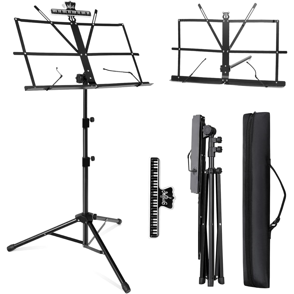 Fansjoy Music Stand, Foldable Music Stand, Portable Music Stand, Music Stand, Note Holder with Carry Bag & Sheet Music Clip Holder for Guitar Violin Instrument Players