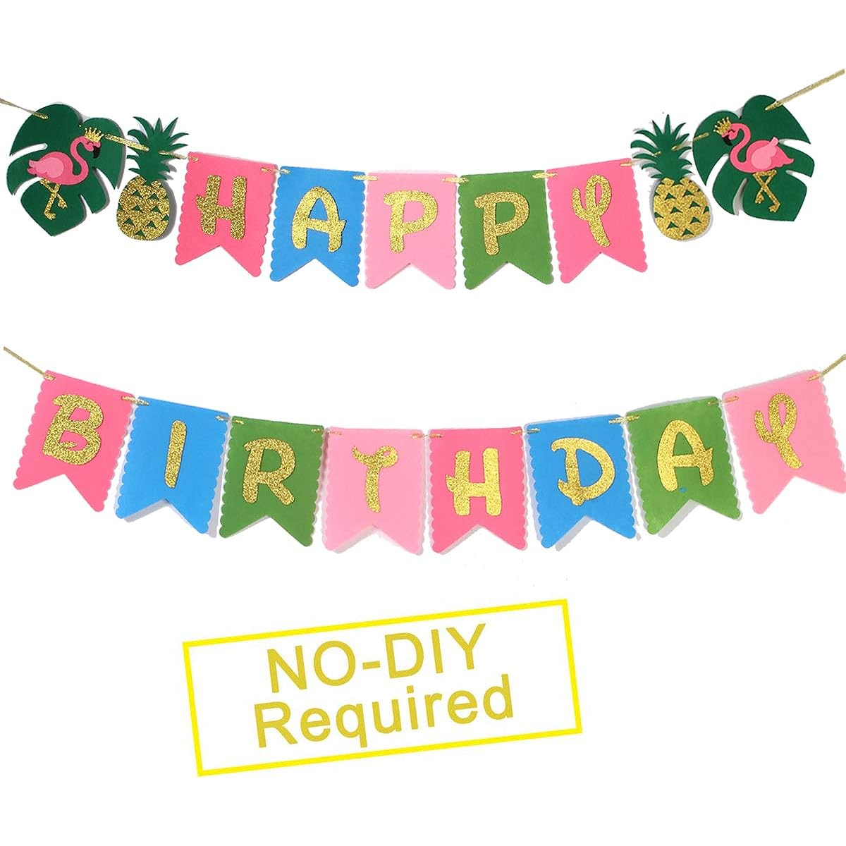 Hawaiian Birthday Party Decorations Luau Summer Pool Party Glitter Gold Birthday Banner Aloha Party Coconut Palm and Beach Party Happy Birthday Banner Photo Props