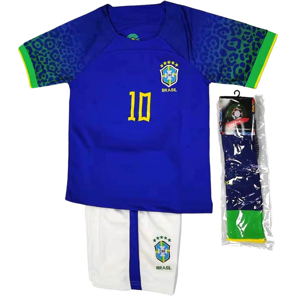 Neymar Soccer Uniform Brazil National Team Home Top and Bottom Set Uniform Number 10 Replica Soccer Uniform for Children Junior GV Original Set Product