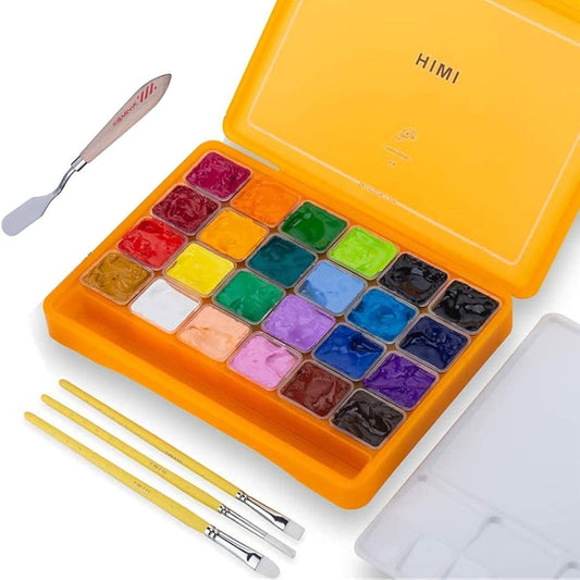 ANTNX Gouache Paint Set 24 Colors x 30ml Unique Jelly Cup Design with 3 Paint Brushes in Carrying Case Perfect for Artists, Students, Gouache Opaque Watercolor Painting (Orange)