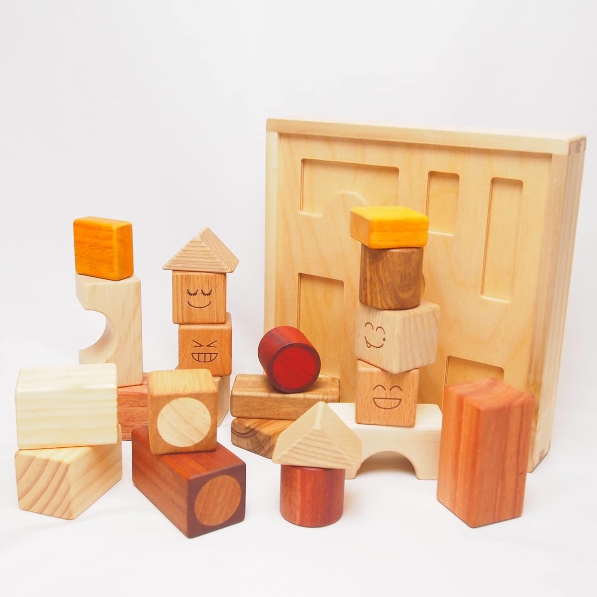 Spsoli Baby Building Blocks Set 22P, Shaped Wooden Box, Named, Instructions for Play Included, ts-02