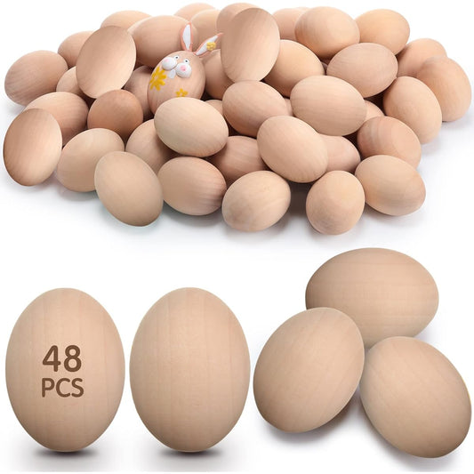 48pcs Easter Wooden Eggs Fake Eggs DIY Fake Food Realistic Chicken Eggs Blank Easter Ornaments Crafts for Party Favors Hand Painted Dyeing Sculpture Pretend Simulation (Unpainted Colors)