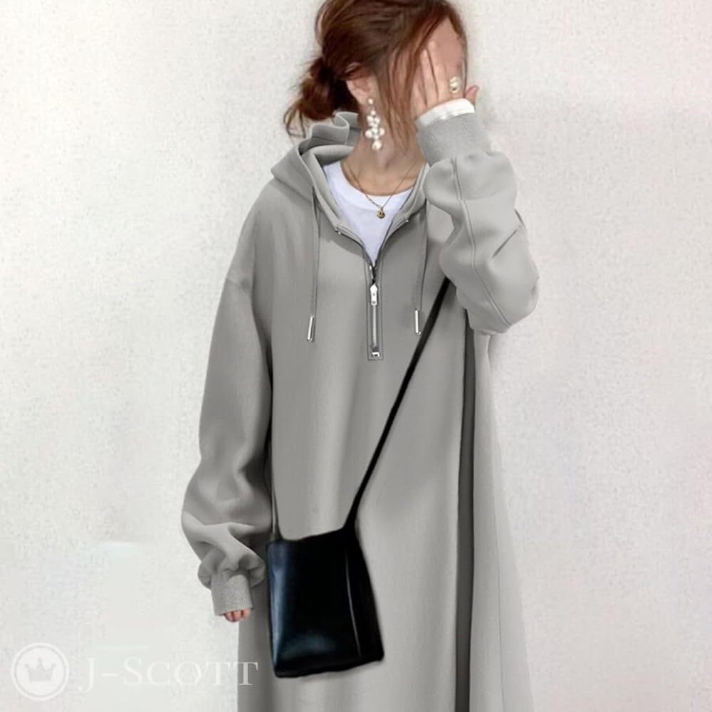 [J-Scott] One Piece Women's Sweatshirt Long Length Hooded Long Sleeve Loose Relaxed JS129