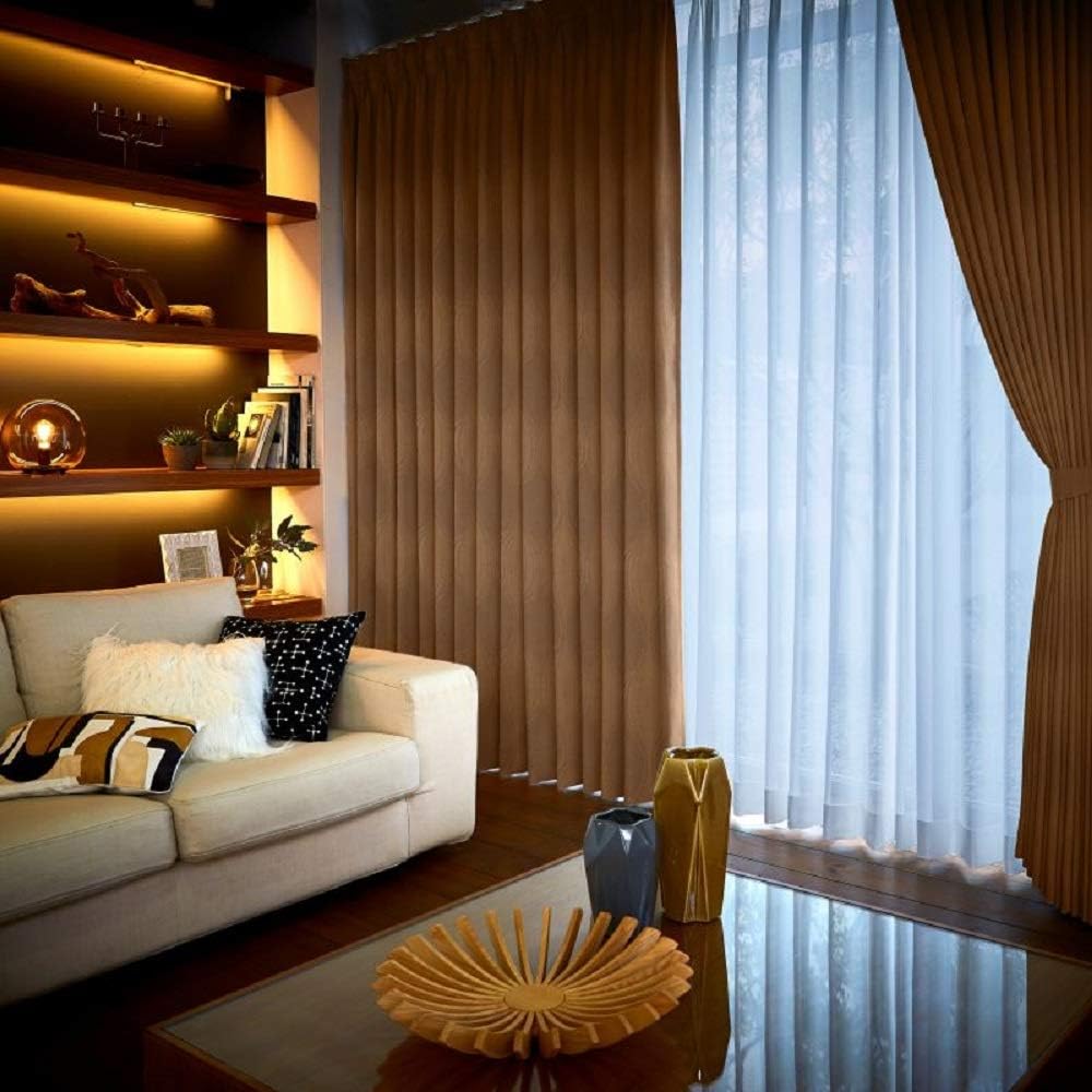 Set of 2 blackout flame retardant drape curtains (with 2 tassels) Wave Beige 150x135cm Washable Shape stable J-19119