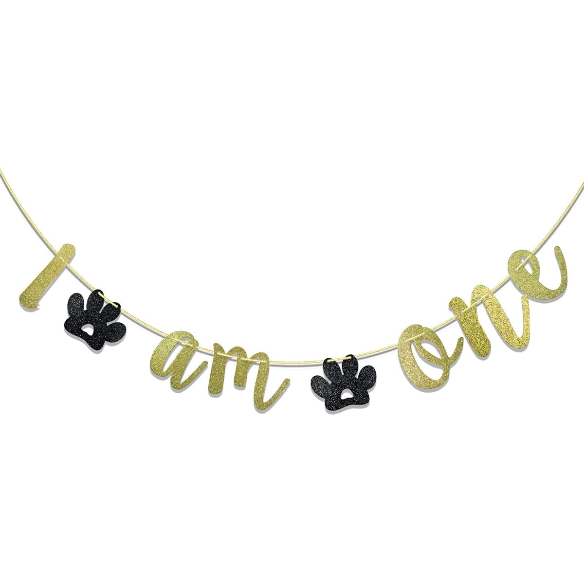 I Am One Puppy Birthday with Paw Prints Banner Dog's First Birthday Party Decorations (Gold)