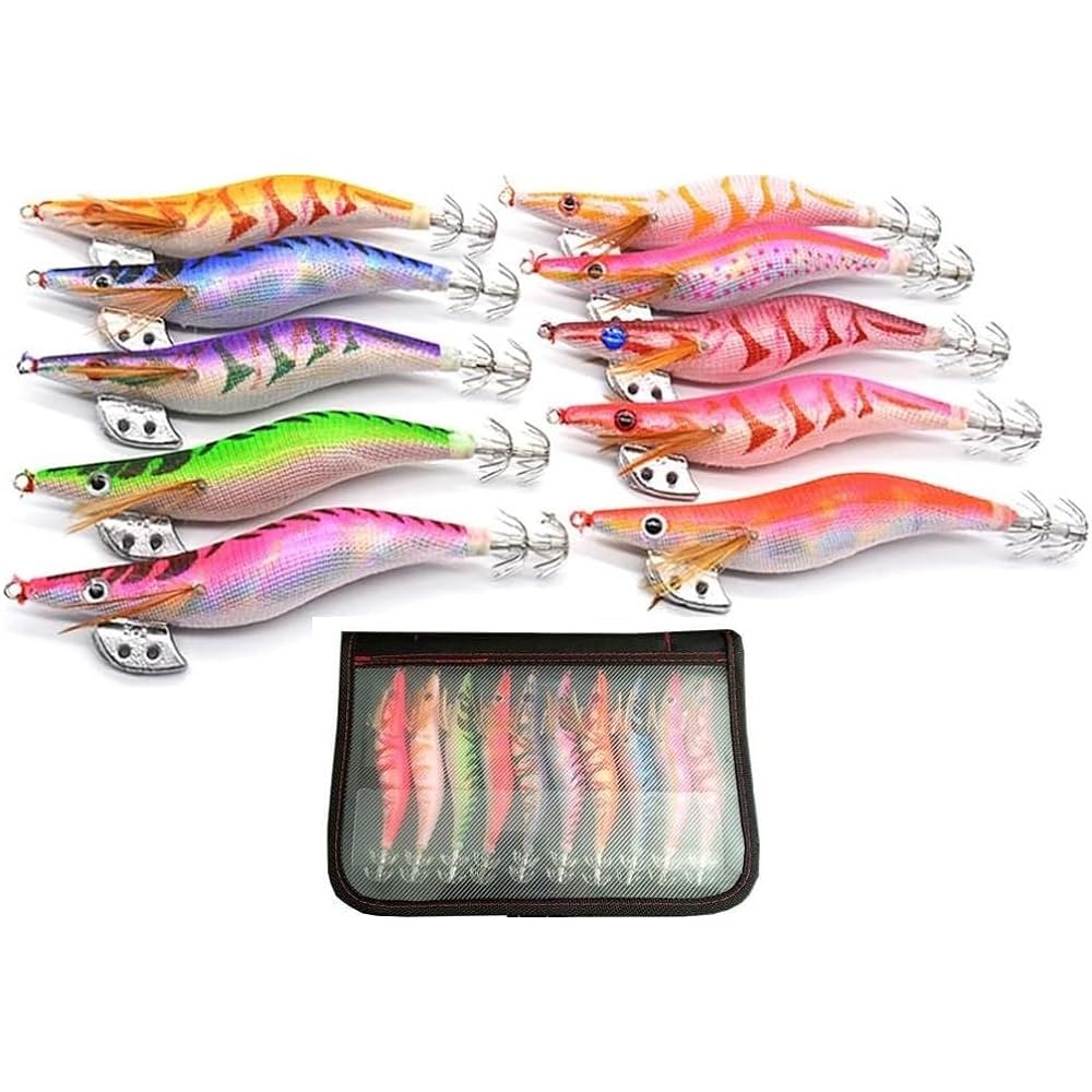 Egi [Patapata Foot Version & Luminous Effect & Lyle Built-in] 1 Year Long Warranty No. 2.5/No. 3.0/No. 3.5 Set of 8 Egi Set Lure Egi Squid Fishing Eging Strong Luminous Egi Octopus Egi Strong Wave Real Bait Wood 8 Color Set Case Included