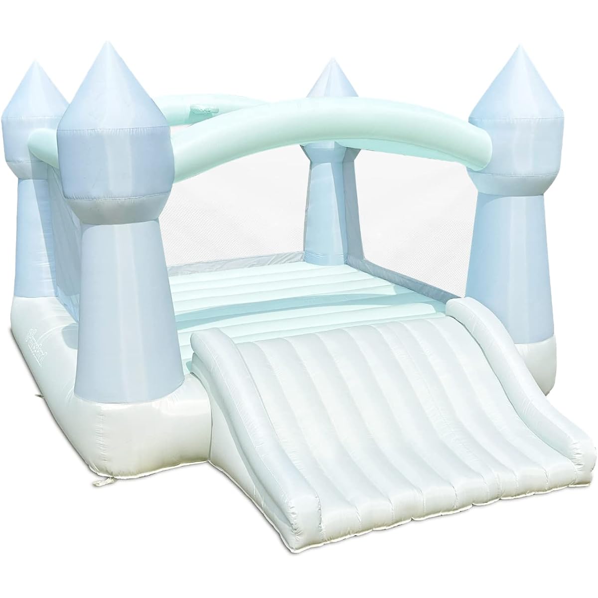 Bounceland Party Castle Daydreamer Mist Bounce House 16.5'L x 13.5'W x 9.5'H with Basketball Hoop, UL Powerful Blower, Trendy Pastel Colors, Fun Slide & Bounce Area, Castle Theme for Kids