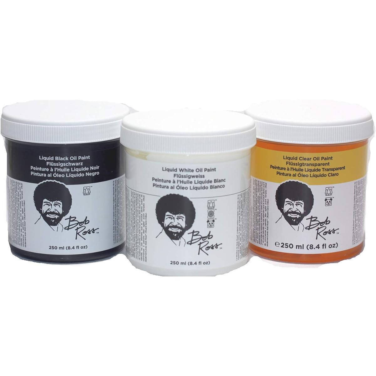 Bob Ross 3-Piece Liquid Basecoat Set, 8oz (Liquid White, Liquid Black, Liquid Clear)