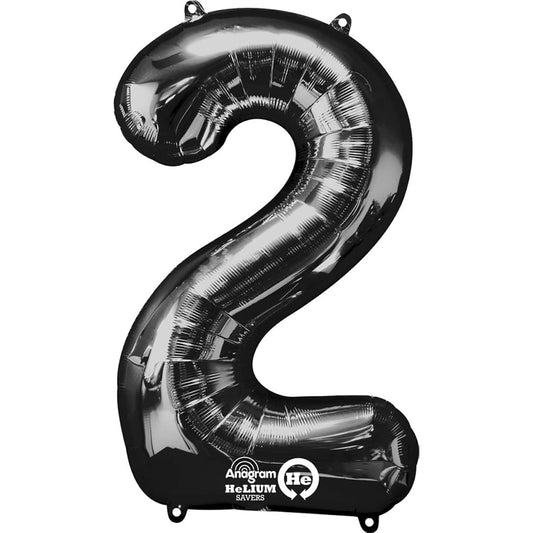 Anagram Foil Balloon 3014101 Number 2, 34", Black
