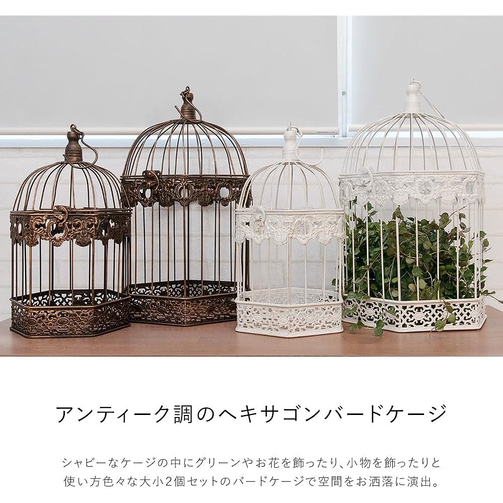 Birdcage, Cage, Interior Iron, Birdcage, Ornament, Display, Object, Gardening Goods (Antique, Set of 2 M&L Hexagons)