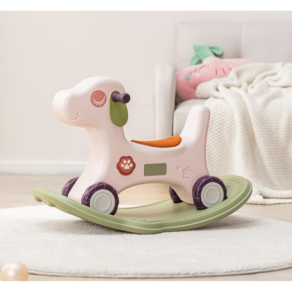 Gorocking Dog Rocking Horse, 1-5 Years Old, Vehicle Toy, Can Be Used as a Kick Car (Light Pink)