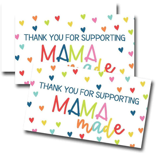AmandaCreation Mom Made Rainbow Heart Thank You Customer Appreciation Package Inserts, 100 2" x 3.5" Single Sided Insert Cards