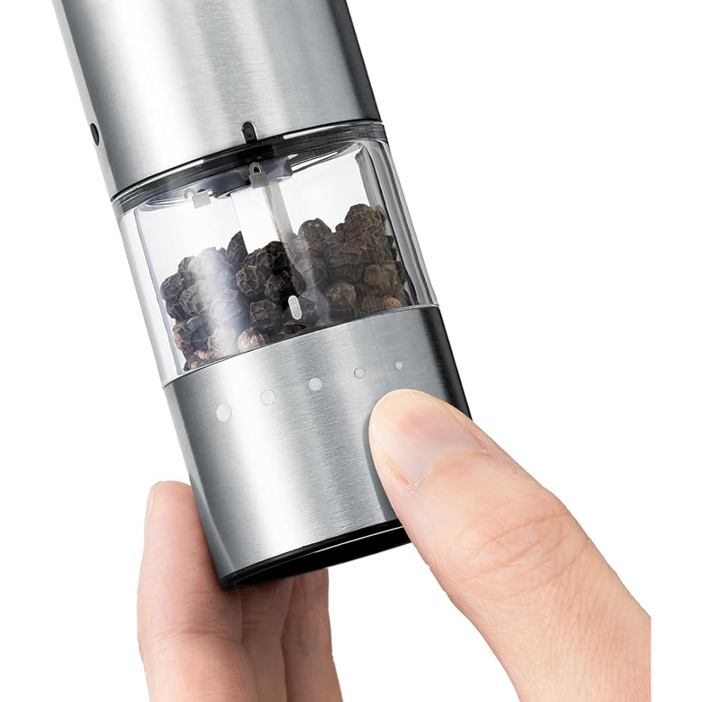 Russell Hobbs Electric Mill Salt & Pepper Rock Salt Pepper Spices Adjustable Coarseness Set of 2 Mini Size Silver 7933JP