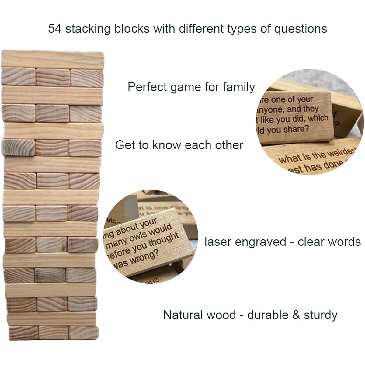 LONA Ice Breaker Questions Tumbling Wood Balance Stacking Blocks Tower Game - Get to Know Each Other Family Party Game - Icebreaker Conversation Starter