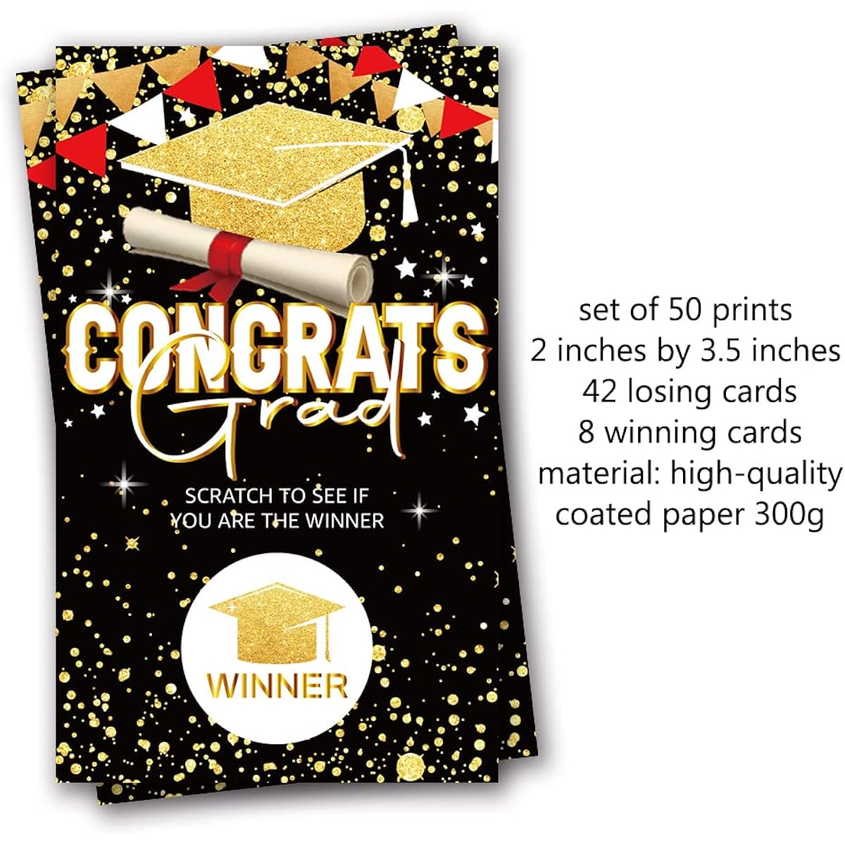 50 Graduation Party Scratch Off Cards, 2.0 inches x 3.4 inches, Graduation Party Game Supplies Cards, High School or College Graduation Party (DLM179)