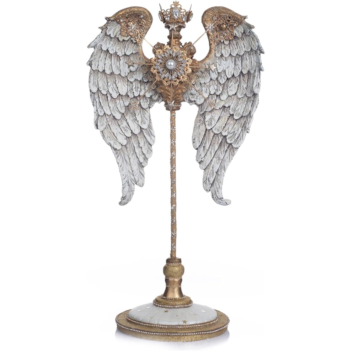 Katherine's Collection 2023 Tabletop Feather with Crown, 18.5", White/Gold