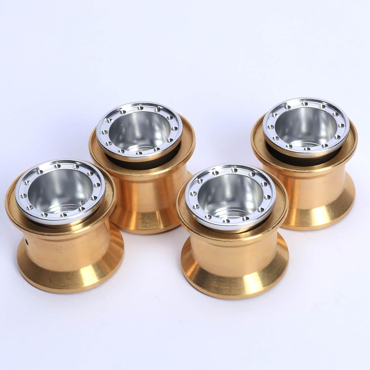 RCAWD Unique Design 1.0 Plus Brass Beadlock Wheel Rims 4pcs for 1/18 1/24 RC Crawler TRX4M AXI24 SCX24 FCX24 FCX24 48/pc (Silver)