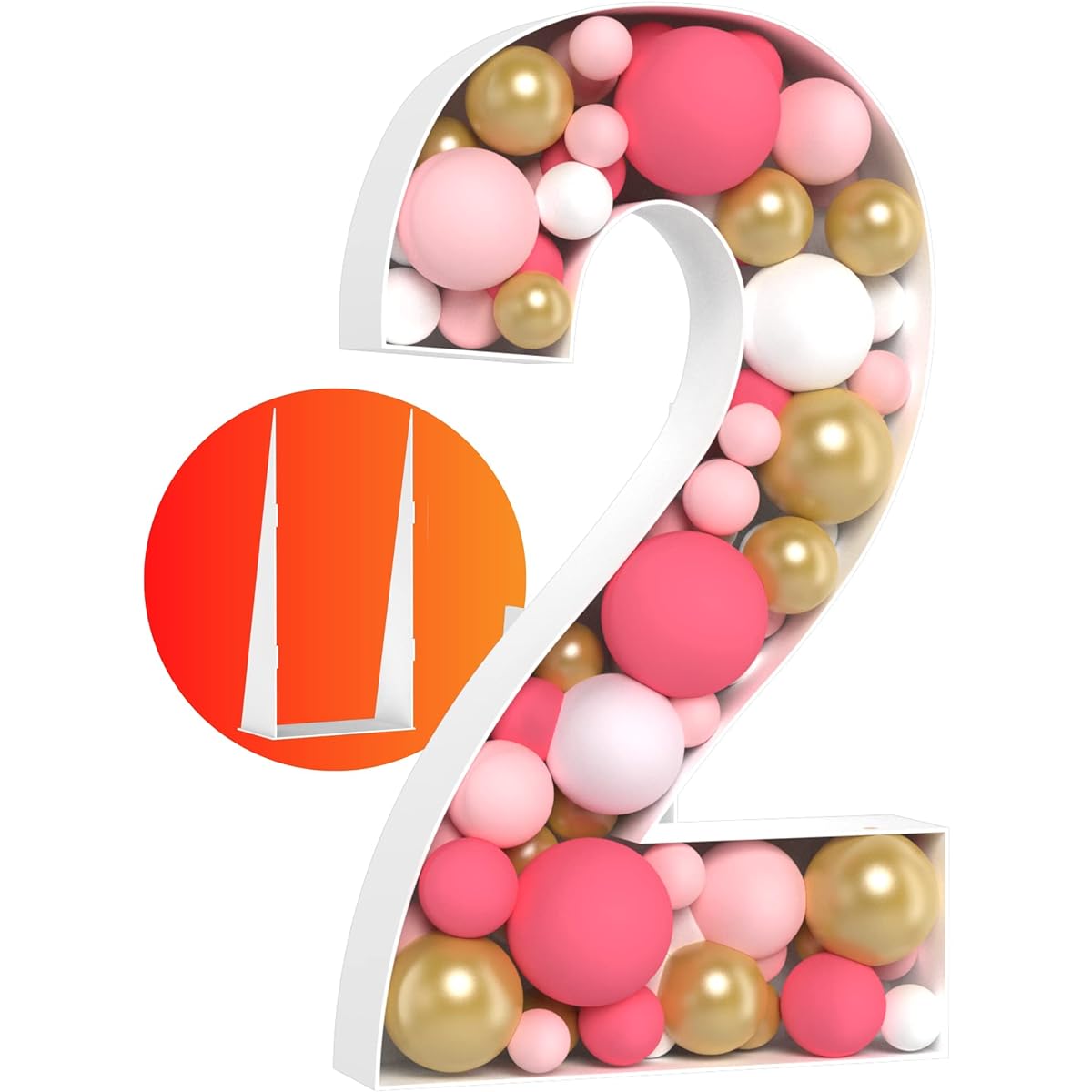 4ft Light Up Numbers Easy to Assemble Number 2 Balloon Frame - Mosaic Numbers for Balloons - 4ft Marquee Numbers for 1st Birthday Decorations for Girls & Boys