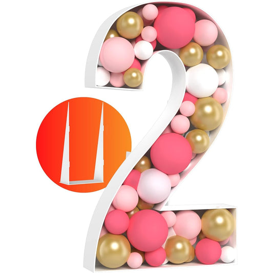 4ft Light Up Numbers Easy to Assemble Number 2 Balloon Frame - Mosaic Numbers for Balloons - 4ft Marquee Numbers for 1st Birthday Decorations for Girls & Boys