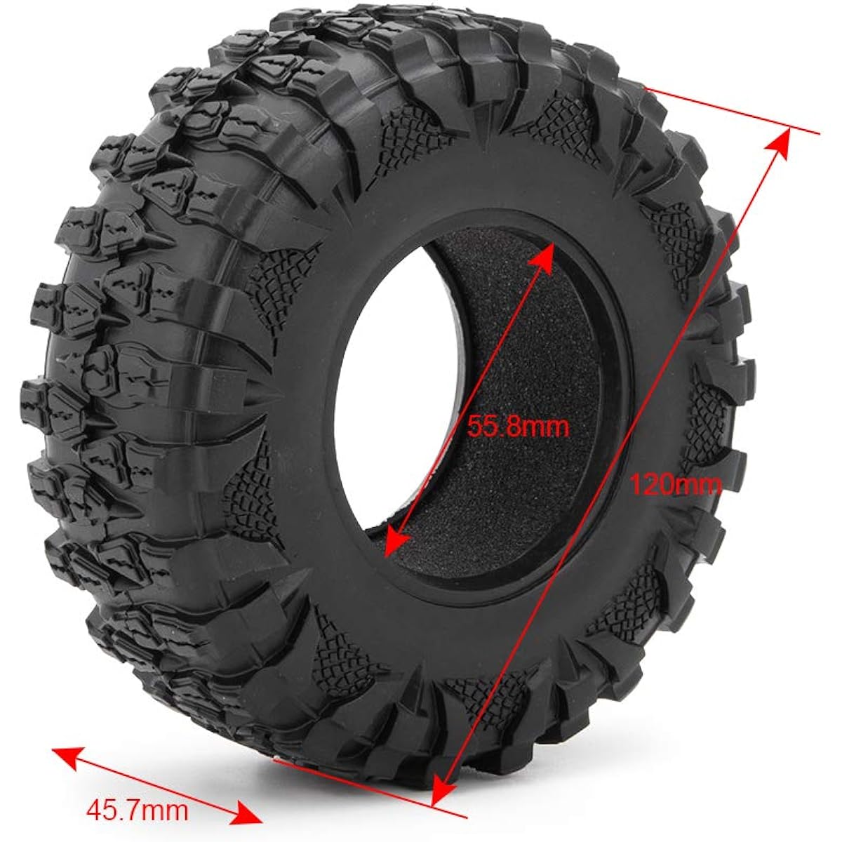 2.2inch Rubber Tire OD with Foam 120mm for 1/10 RC AXIAL SCX10 D90 CC01 90046 Crawler Car