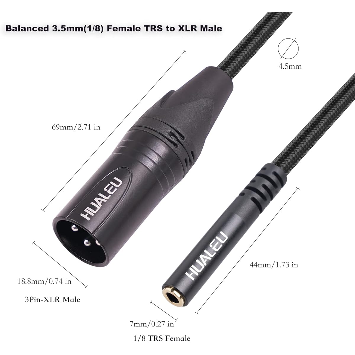 HUALEU 1ft 1/8" Jack Female to XLR Male Adapter Cable 3.5mm Female to XLR Male Stereo Audio Adapter Cable 3 Pin XLR Male to 1/8 TRS Female for Microphone Mixer
