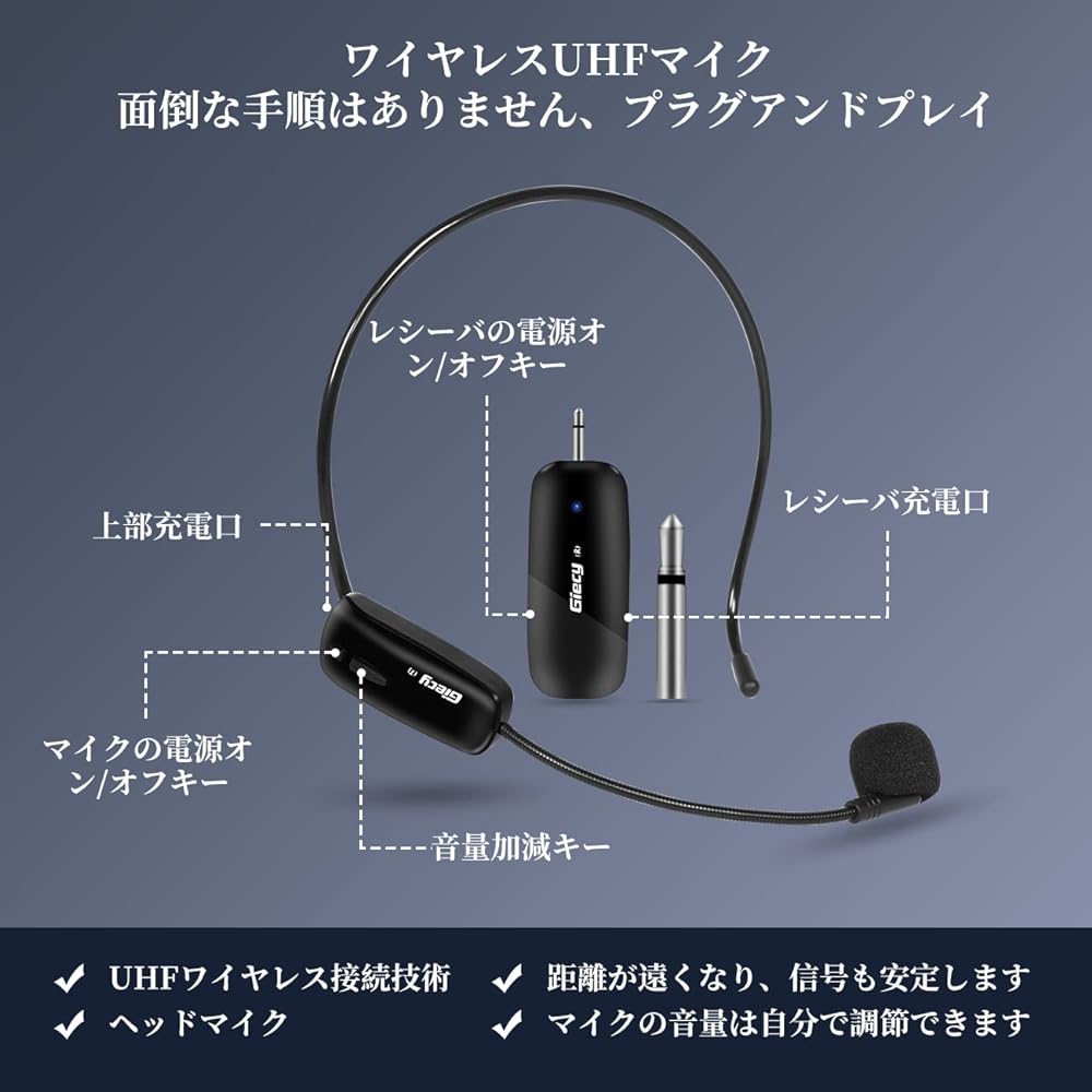 Giecy Loudspeaker Hands-Free Wireless Loudspeaker Wires UHF Microphone 2600mAh PA System Portable Loudspeaker, Perfect for Education, Guides, Meetings, Courses, Events, Promotions, Fitness, etc.! Japanese manual included, black