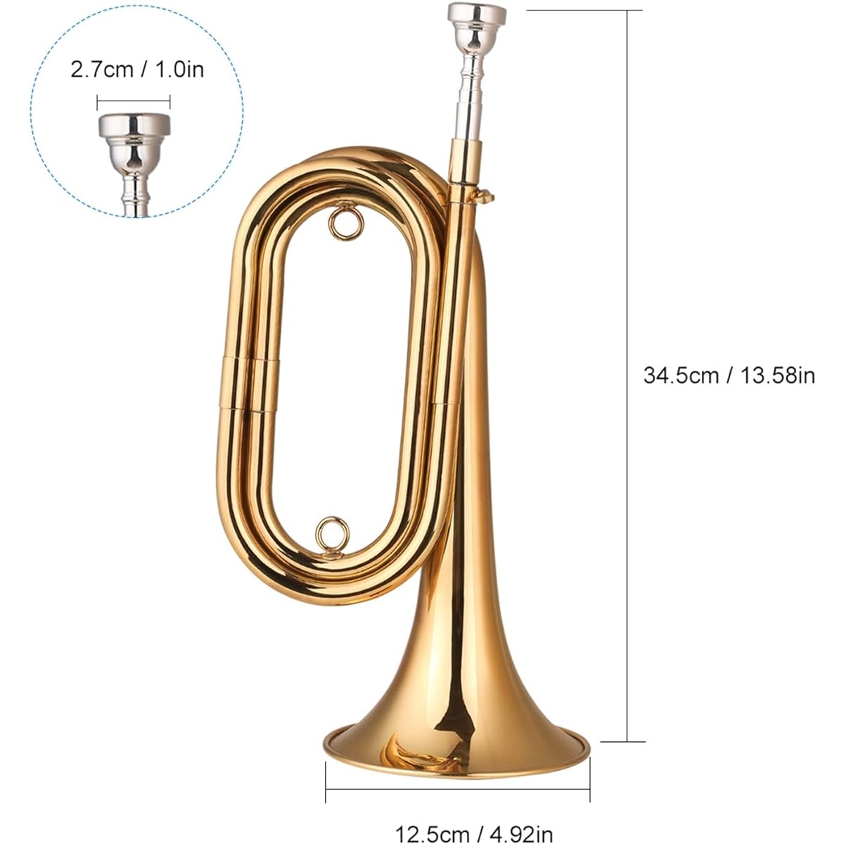 Brass Tuber Call Gold Plated Trumpet Cavalry Knight Mouthpiece with Carrying Bag Musical Instrument for Beginner Orchestra