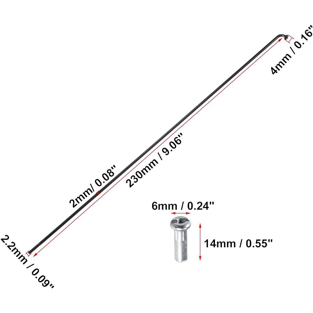 uxcell Bicycle Steel Spokes Bike Spokes 14G with Nipples for Most Bicycles 230mm Length 36 Pieces