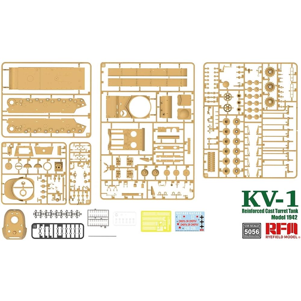 Ryfield Model 1/35 Soviet Army KV-1 Mod.1942 Armored Enhanced Cast Turret Mounted Movable Track Plastic Model RFM5056