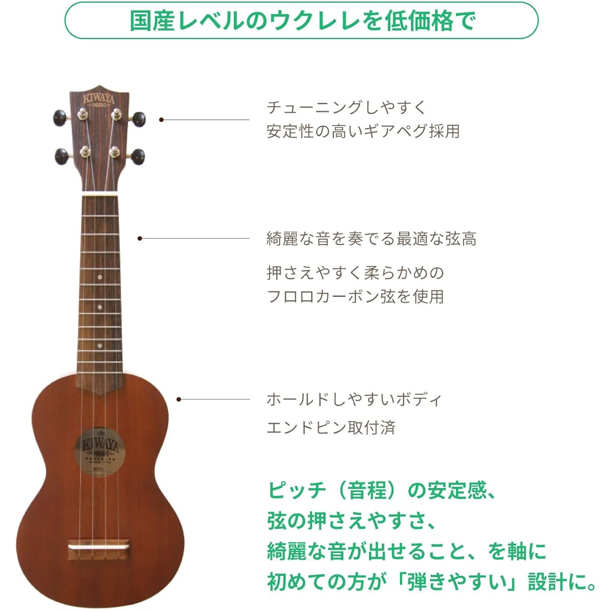 [KIWAYA] Soprano ukulele KSU-1 beginner set (mahogany plywood case, tuner, instruction book).