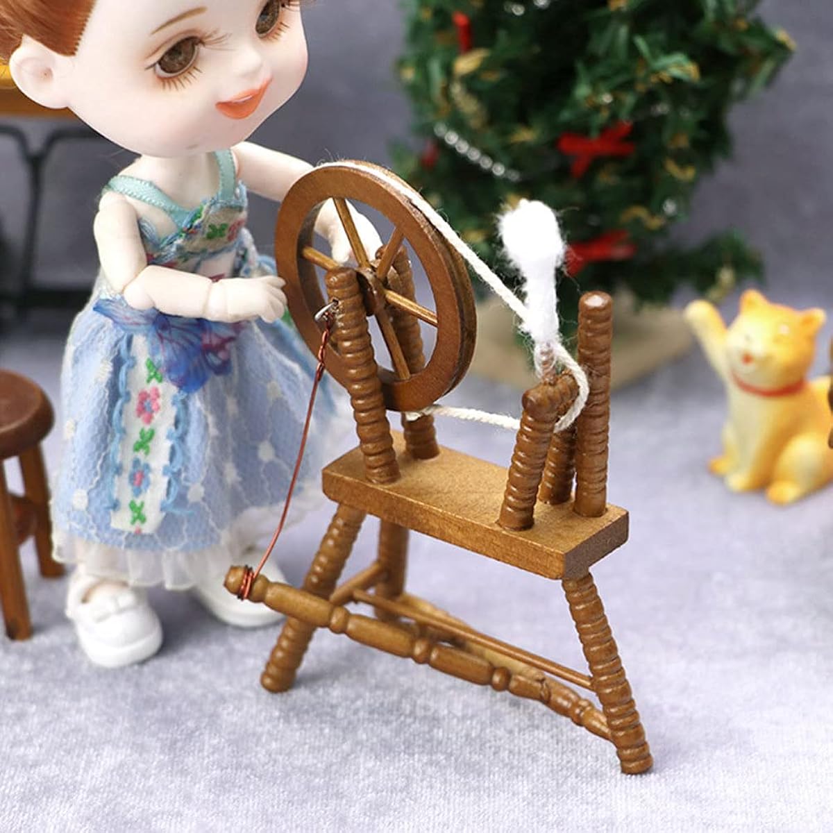 Toyvian Spinning Machine Miniature Mini Spinning Wheel Model Reel Machine Figurine Dollhouse Furniture Decoration Fairy Garden Landscape Supplies
