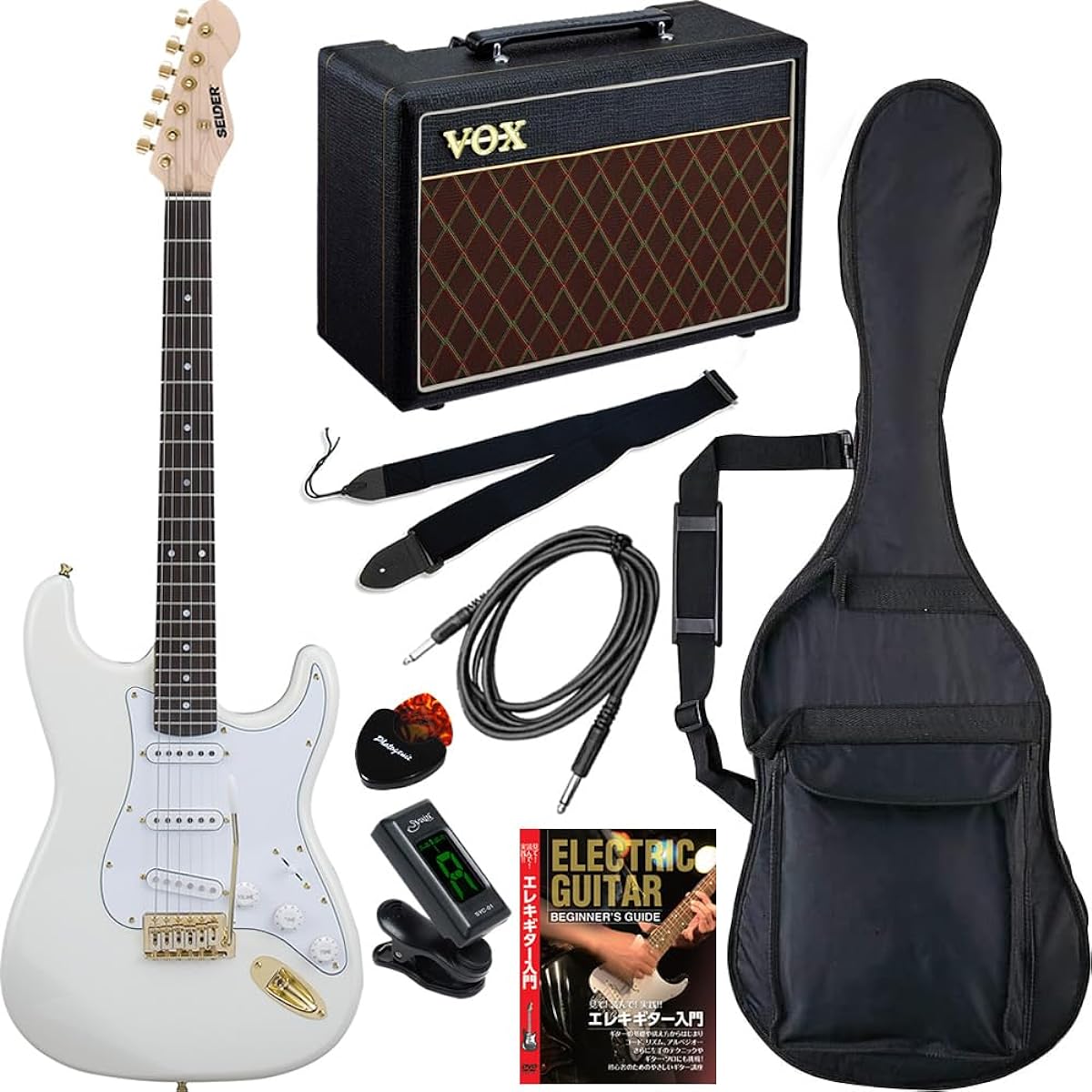 SELDER Electric Guitar Stratocaster Type Gold Parts STG-18/WH White Beginner's Super Limited Set