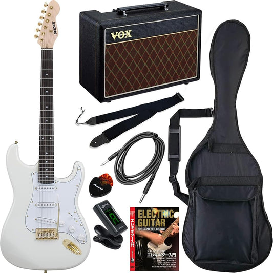 SELDER Electric Guitar Stratocaster Type Gold Parts STG-18/WH White Beginner's Super Limited Set