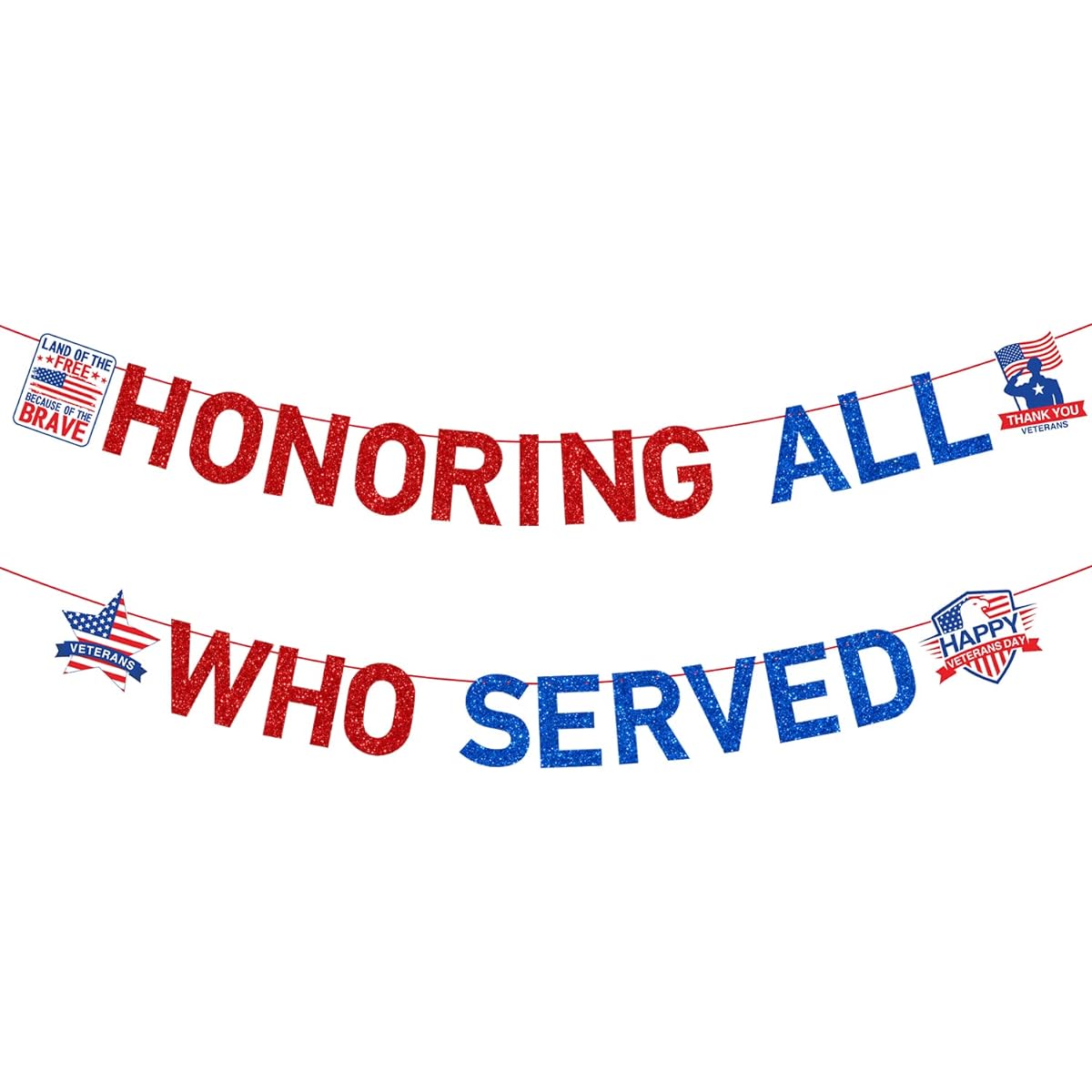 PTFNY Glittering Honor All Who Served Banner Veterans Day Banner American Flag Stars and Stripes Sign Patriotic Background Banner Veterans Day Theme Party Decoration Supplies