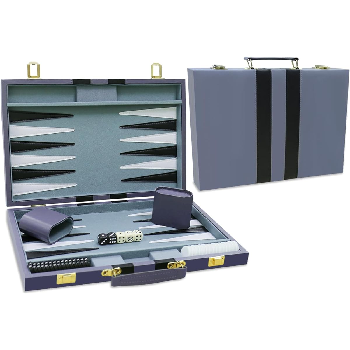 Backgammon Set - Classic Board Game with Premium Leather Case - Portable Travel Strategy Backgammon Game Set for Adults and Kids (15" Blue)